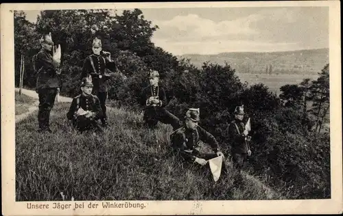 Ak Unsere Jäger bei der Winkerübung, Deutsche Soldaten im Kaiserreich, I. WK