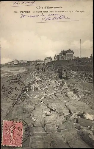 Ak Paramé Saint Malo Ille et Vilaine, La digue apres le raz de maree 1905