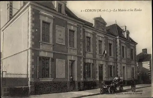 Ak Coron Maine et Loire, La Mairie et les Ecoles