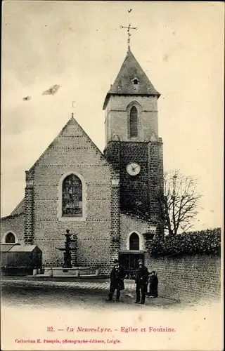 Ak La Neuve Lyre Eure, Eglise et Fontaine