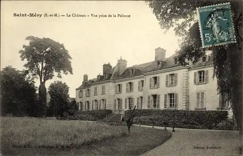 Ak Saint Méry Seine et Marne, Le Chateau, Vue prise de la Pelouse