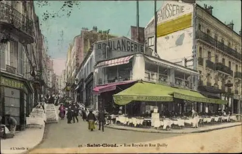 Ak Saint Cloud Hauts de Seine, Rue Royale et Rue Dailly