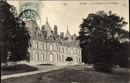 Ak Spoir Mignieres Eure et Loir, Le Chateau et la Terrasse