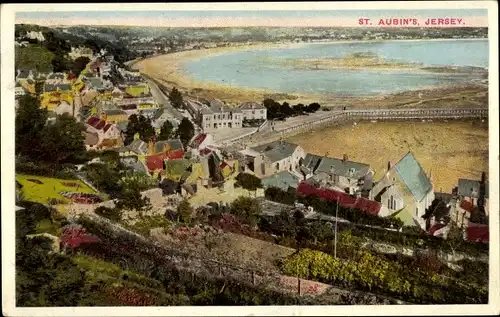 Ak Saint Aubin Kanalinsel Jersey, Panorama vom Ort