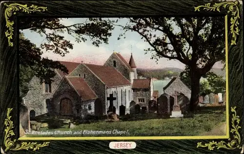 Passepartout Ak St Brelade Kanalinsel Jersey, Church und Fishermans Chapel