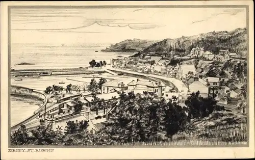 Ak Saint Aubin Kanalinsel Jersey, Panorama vom Ort