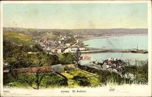 Ak Saint Aubin Kanalinsel Jersey, Panorama vom Ort