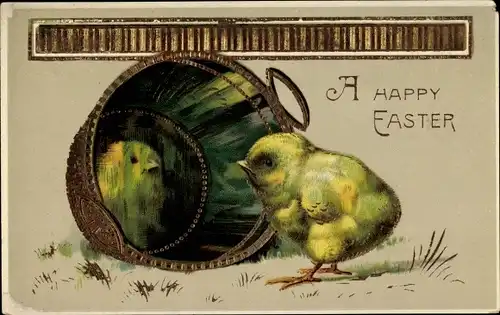 Ak Glückwunsch Ostern, Küken, Spiegel, Eimer