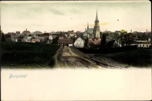Ak Burgstädt in Sachsen, Panorama, Kirche