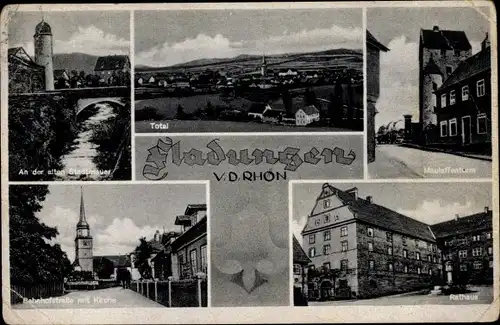 Ak Fladungen Unterfranken, Maulaffenturm, Rathaus, Stadtmauer, Bahnhofstraße, Kirche