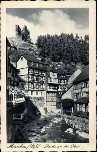 Ak Monschau Montjoie in der Eifel, Partie an der Rur, Ruine