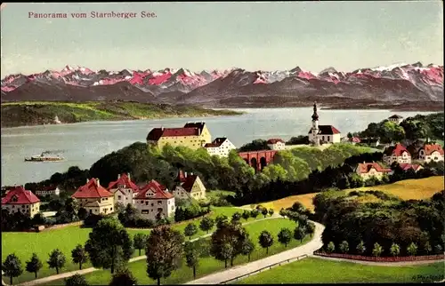 Ak Starnberg in Oberbayern, Panorama vom Starnberger See