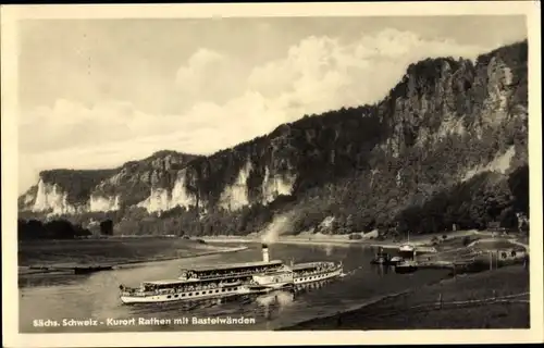 Ak Rathen an der Elbe Sächsische Schweiz, Basteiwände, Elbdampfer