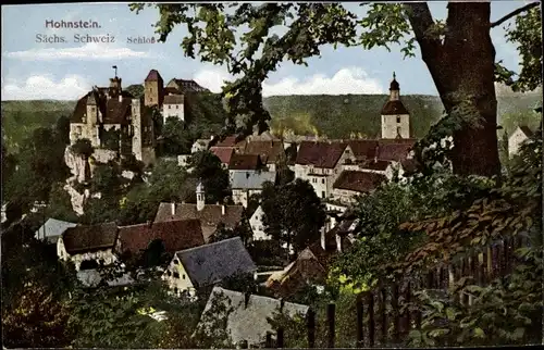 Ak Hohnstein Sächsische Schweiz, Teilansicht mit Schloss