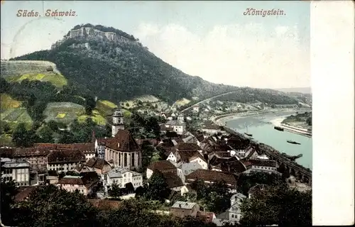 Ak Königstein an der Elbe Sächsische Schweiz, Teilansicht