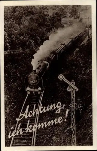 Ak Deutsche Eisenbahn am Vorbeifahren, Signal, Vogelschau