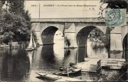 Ak Poissy Yvelines, Le Pont sur le Bras Migneaux