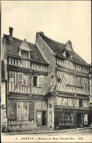 Ak Bernay Eure, Maisons en Bois, Grande Rue