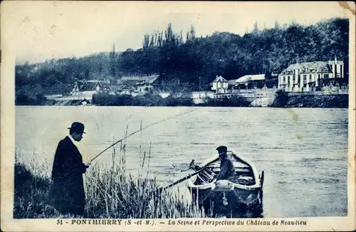 Ak Ponthierry Seine et Marne, La Seine et Perspective du Chateau de Reaulieu