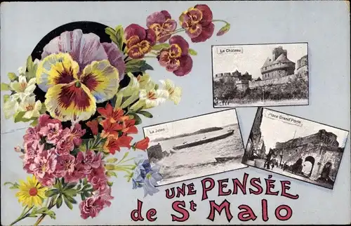 Ak Saint Malo Ille et Vilaine, Souvenir, Blumenstrauß