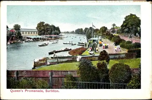 Ak Surbiton Kingston Greater London, Queen's Promenade