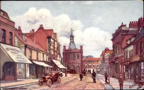 Künstler Ak Reigate South East England, High Street, Auto