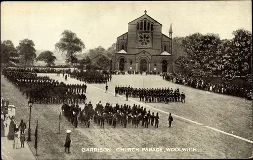 Ak Woolwich London, Garrison Church Parade