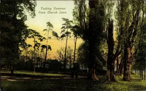 Ak Tooting Borough of Wandsworth London, Tooting Common from Church Lane