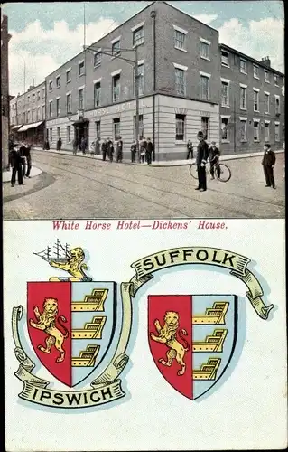 Wappen Ak Ipswich Suffolk, White Horse Hotel, Dickens House