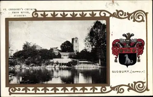 Wappen Ak Sudbury East England, St Gregory's Church from River