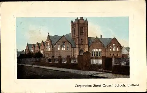 Präge Passepartout Ak Stafford West Midlands England, Corporation Street Council Schools