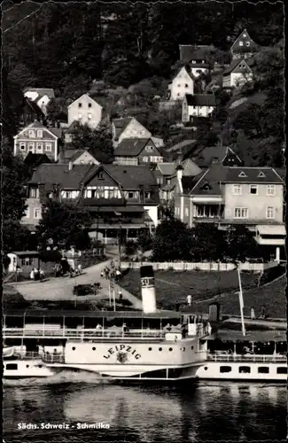 Ak Schmilka Bad Schandau Sächsische Schweiz, Elbdampfer Leipzig, Teilansicht von der Ortschaft