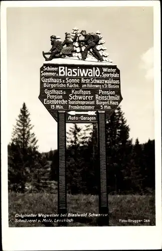 Ak Blasiwald im Schwarzwald, Wegweiser, Schnitzerei