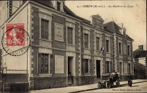 Ak Coron Maine et Loire, La Mairie et les Ecoles