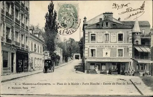 Ak Marnes la Coquette Hauts de Seine, Place de la Mairie, Porte Blanche, Entree du Parc