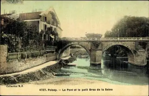 Ak Poissy Yvelines, Le Pont et le petit Bras de la Seine