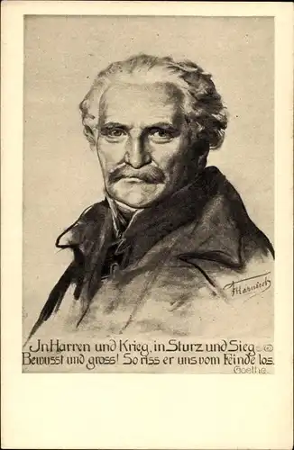 Künstler Ak Harnisch, Gebhard Leberecht von Blücher, Marschall Vorwärts, Portrait, Goethe Zitat