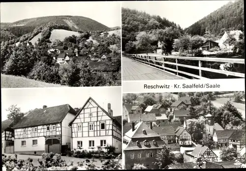 Ak Reschwitz Saalfeld in Thüringen, Blick auf den Ort mit Umgebung, Fachwerkhaus