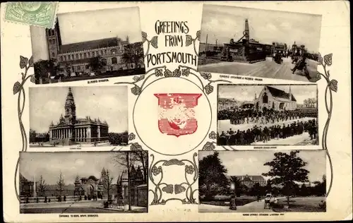 Präge Wappen Ak Portsmouth South East England, St Marys Kingston, Town Hall, Royal Naval Barracks