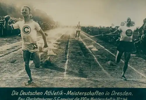 Foto Dresden, Deutsche Athletik Meisterschaften, Rau Charlottenburger SC 100 m Lauf, Zielfoto