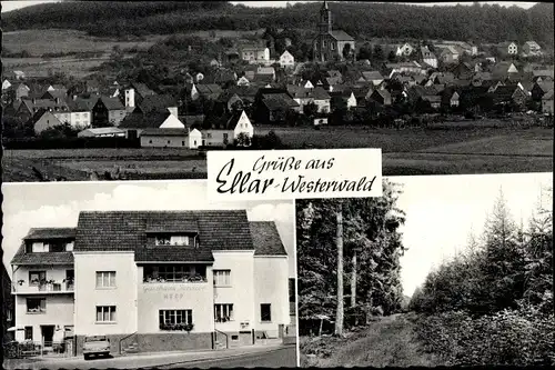 Ak Ellar Waldbrunn im Westerwald, Blick auf den Ort, Gasthaus Heep