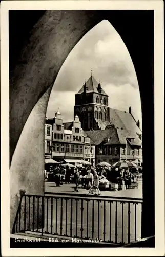 Ak Hansestadt Greifswald, Blick zur Marienkirche