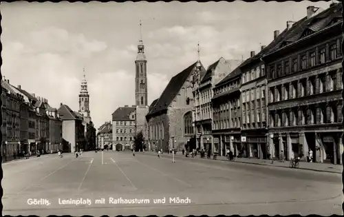 Ak Görlitz in der Lausitz, Leninplatz mit Rathausturm und Mönch