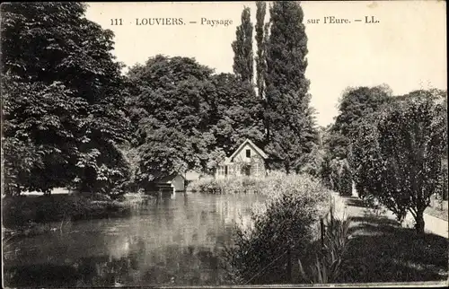 Ak Louviers Eure, Paysage sur l'Eure