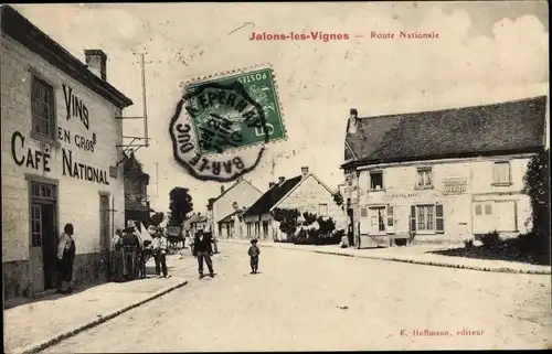 Ak Jalons les Vignes Marne, Route Nationale, Café National