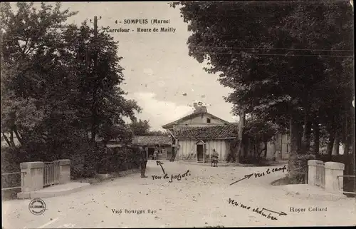 Ak Sompuis Marne, Carrefour, Route de Mailly