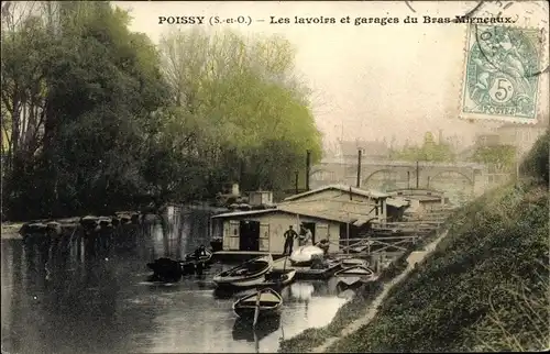 Ak Poissy Yvelines, Les lavoires et garages du Bras Migneaux