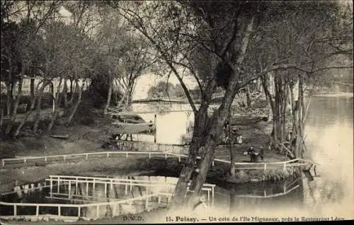 Ak Poissy Yvelines, Un coin de l'Ile Migneuax, pres Restaurant Leon