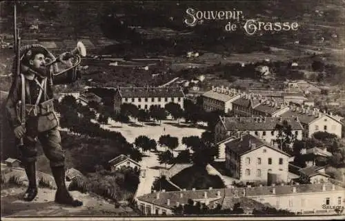 Ak Grasse Alpes Maritimes, Französischer Soldat mit Trompete, Kaserne