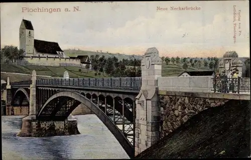 Ak Plochingen im Kreis Esslingen, Neue Neckarbrücke, Kirche